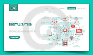 Digitalization concept with circle icon for website template or landing page banner homepage