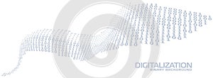 Digitalization. Digital binary curved stream. Vector graphics