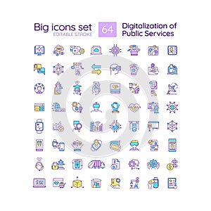 Digitalization of public services RGB color icons set