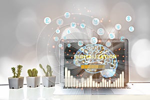 Digitalization transforming business process on brain modern technology machine learning on computer photo