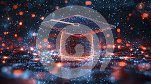 Digitalized scholarly hat amid glowing cosmic web photo