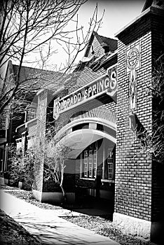 Digitally aged image of Santa Fe Depot Railroad Train Station at Colorado Springs