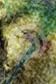 Digitally altered, abstract micrograph of spider silk from a web