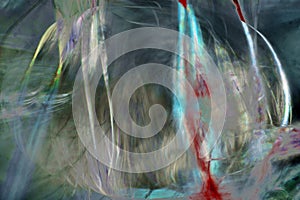 Digitally altered, abstract micrograph of spider silk from a web