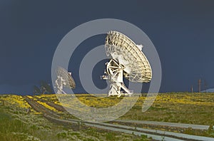 Digitally altered radio telescope dishes at National Radio Astronomy Observatory in Socorro, NM