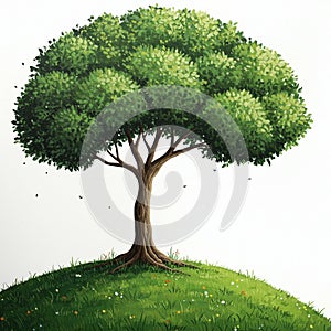 A digitally created illustration of a lush green tree with a thick canopy, standing