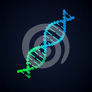 A digitally created image of a DNA double helix structure, featuring green and blue