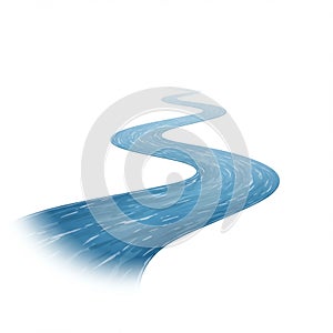 A digitally created image features a meandering river drawn in shades of blue, set