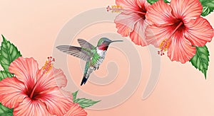 A digitally created image features a Ruby-throated Hummingbird (Archilochus