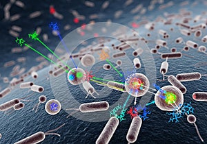 A digitally created microscopic scene illustrating