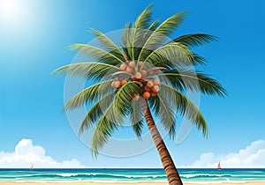 A digitally created scene featuring a coconut palm tree (Cocos