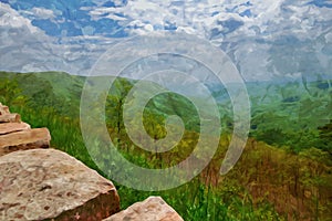 Digitally created watercolor painting of view of mountain top vista in Shenandoah National Park on Skyline Drive photo