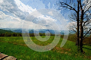 Digitally created watercolor painting of view of mountain top vista in Shenandoah National Park on Skyline Drive photo