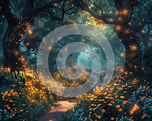 Digitally created whimsical forest scene in Photoshop