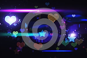 Digitally generated cool nightlife design with hearts and stars