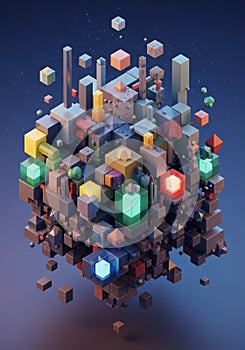 A digitally generated 3D cube structure