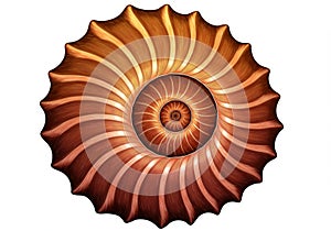 A digitally generated image of an ammonite fossil shell with a
