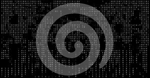 Digitally generated image of binary coding data processing against black background