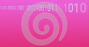 Digitally generated image of binary coding data processing against pink gradient background