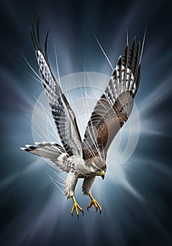 A digitally generated image of a bird of prey, possibly a hawk or an