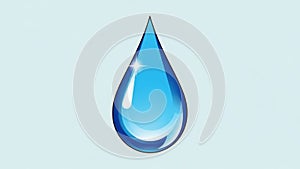 A digitally generated image of a blue water droplet on a light blue background