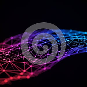 A digitally generated image features a network of interconnected nodes and lines