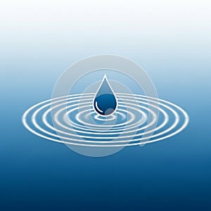 A digitally generated image featuring a single blue water droplet creating concentric