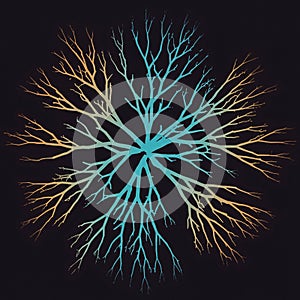 A digitally generated image featuring a symmetrical, tree-like pattern resembling