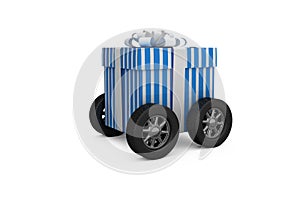 Digitally generated image of gift box with wheels