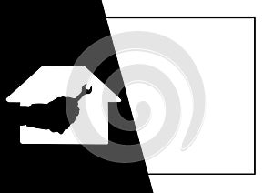 Digitally generated image of hand holding a tool in house icon against white background