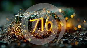 Illuminated Number 716 Block Sparkly Background