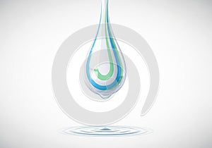 A digitally generated image of a water droplet featuring smooth,