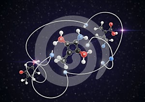 A digitally generated molecular structure on a dark background.