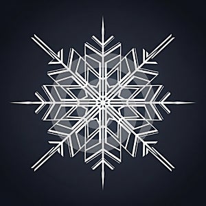 A digitally generated snowflake with intricate geometric patterns and sharp,