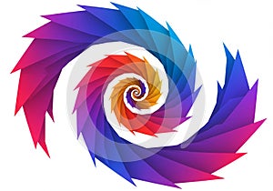 A digitally generated spiral design featuring sharp, overlapping