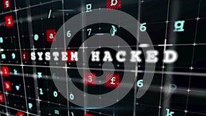 Digitally generated video of hacking concept text against digital interface in background