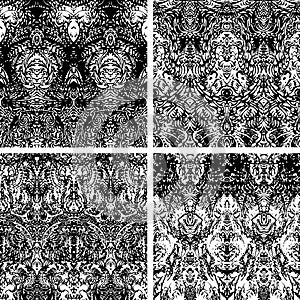 Digitally remastered, manually painted pattern details, creating ornate, monochrome rustic patterns