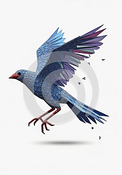 A digitally rendered bird composed of geometric, triangular patterns