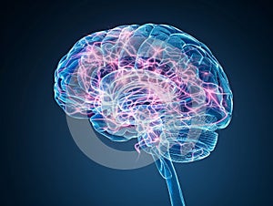 Digitally Rendered Brain Highlighting Neural Activity and Synaptic Connections