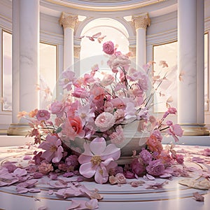Luxurious Abstract Flower Composition: Vibrant Blossoms in Pink, Purple, and Gold photo