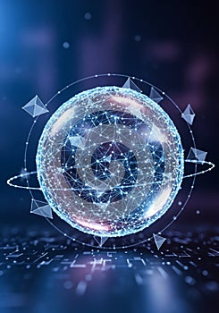 A digitally rendered sphere composed of interconnected nodes