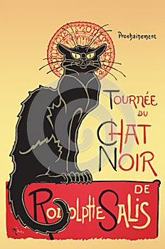 Digitally restored high resolution classic Souvenir with Le Chat Noir or cabaret The Black cat in Paris, Vintage 1896 Poster