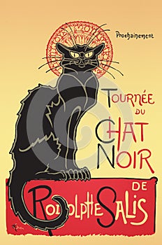 Digitally restored high resolution classic Souvenir with Le Chat Noir or cabaret The Black cat in Paris, Vintage 1896 Poster photo