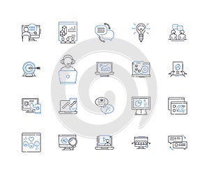 Digitized content line icons collection. Digitalized, Electronic, Virtual, Online, Web-based, Cyber, Computerized vector