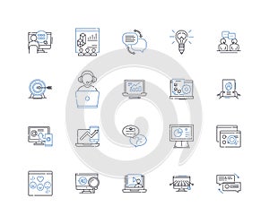 Digitized content line icons collection. Digitalized, Electronic, Virtual, Online, Web-based, Cyber, Computerized vector photo