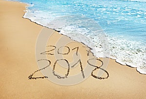 Digits 2017 and 2018 on the sand