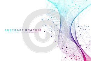 Digits abstract background with connected line and dots, wave flow. Digital neural networks. Network and connection