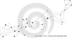 Digits abstract background with connected line and dots, wave flow. Digital neural networks. Network and connection