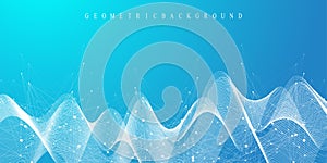 Digits abstract background with connected line and dots, wave flow. Digital neural networks. Network and connection
