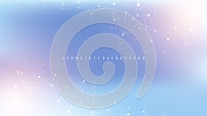 Digits abstract background with connected line and dots, wave flow. Digital neural networks. Network and connection